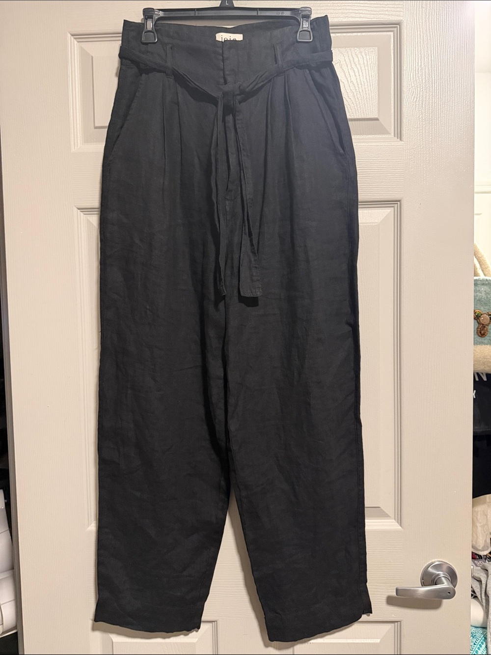 Joie Black Tie-Waist Linen Chinos